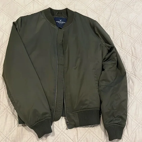 American Eagle Army Green Full Zip Bomber Jacket